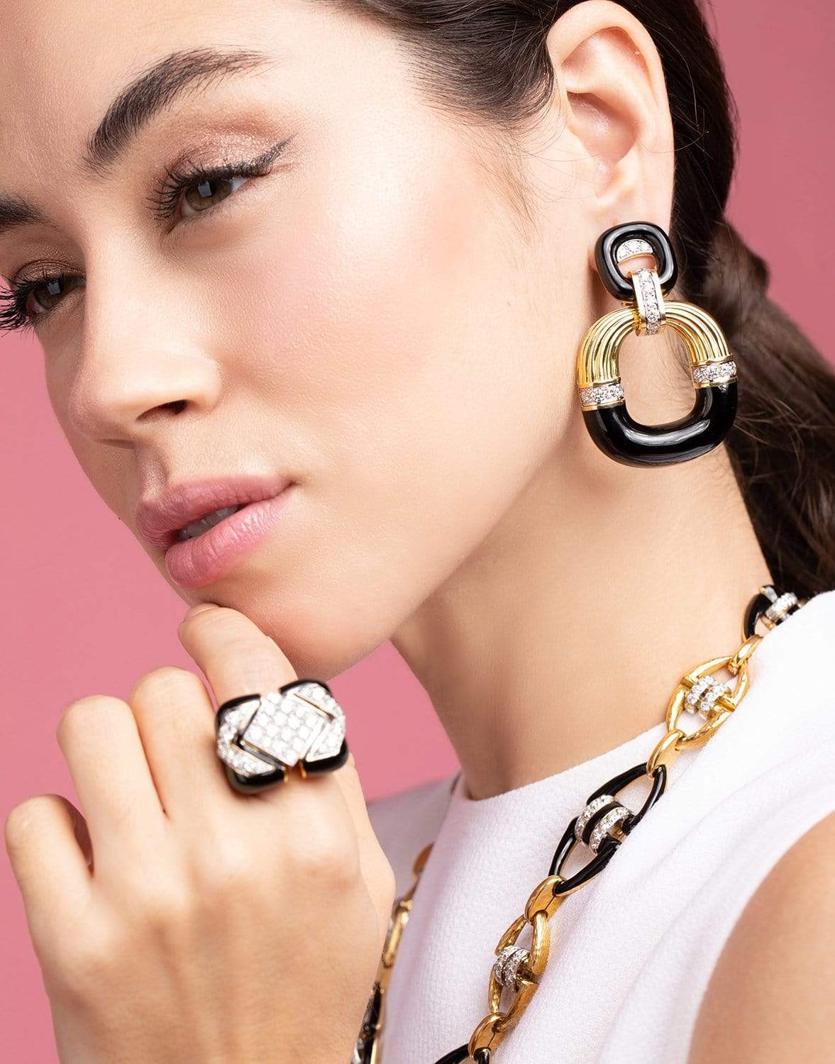 DAVID WEBB-Radiator Black Enamel Hoops-YELLOW GOLD