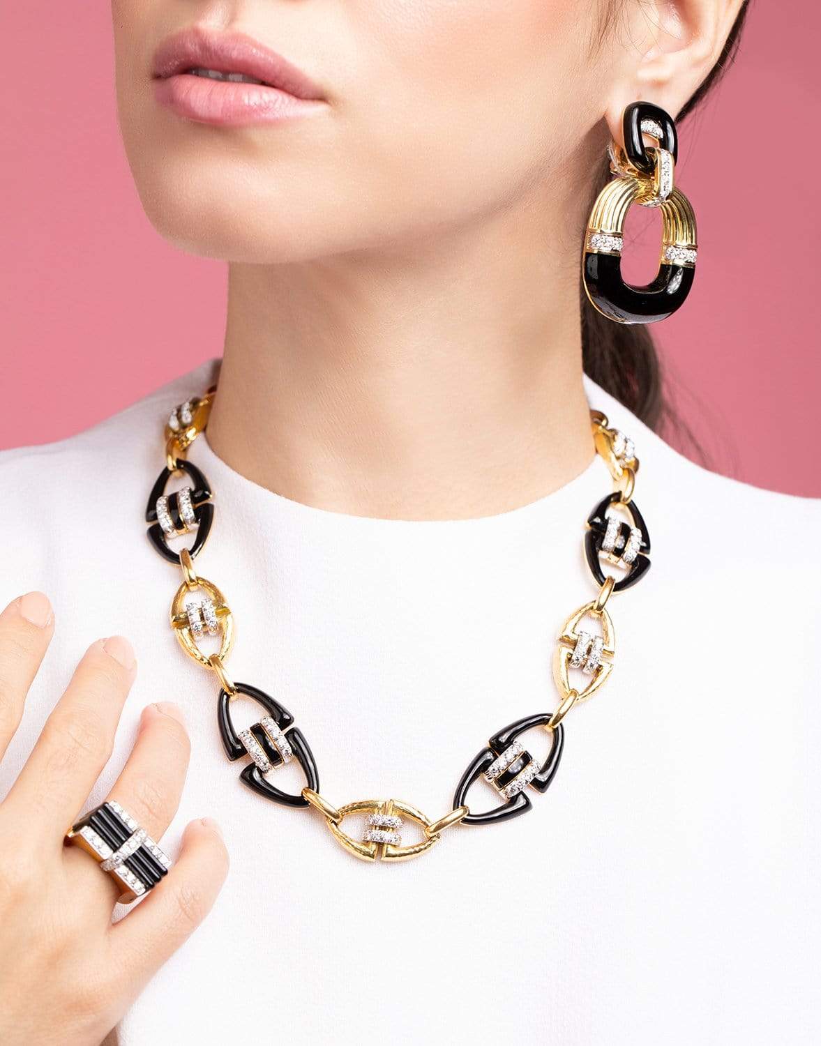 DAVID WEBB-Radiator Black Enamel Hoops-YELLOW GOLD