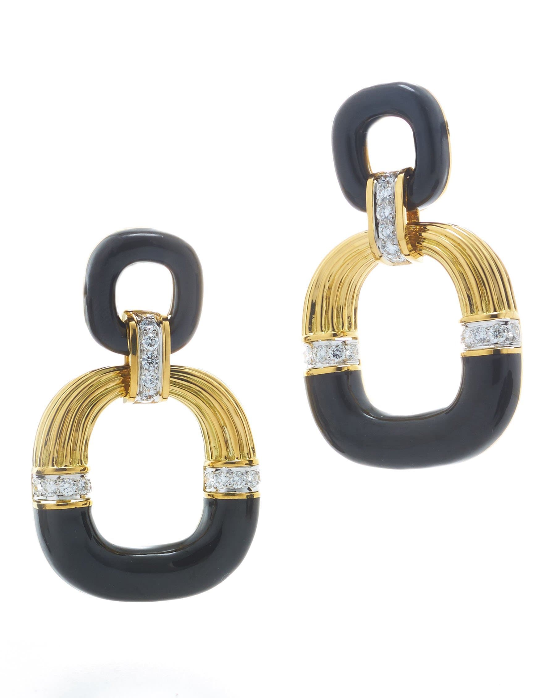 DAVID WEBB-Radiator Black Enamel Hoops-YELLOW GOLD