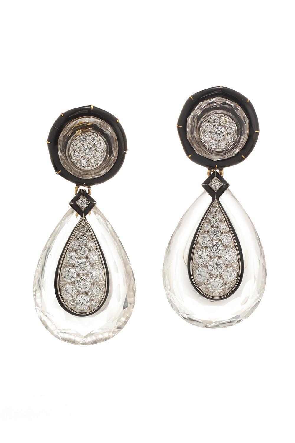 DAVID WEBB-Rock Crystal Black Martini Earrings-YELLOW GOLD