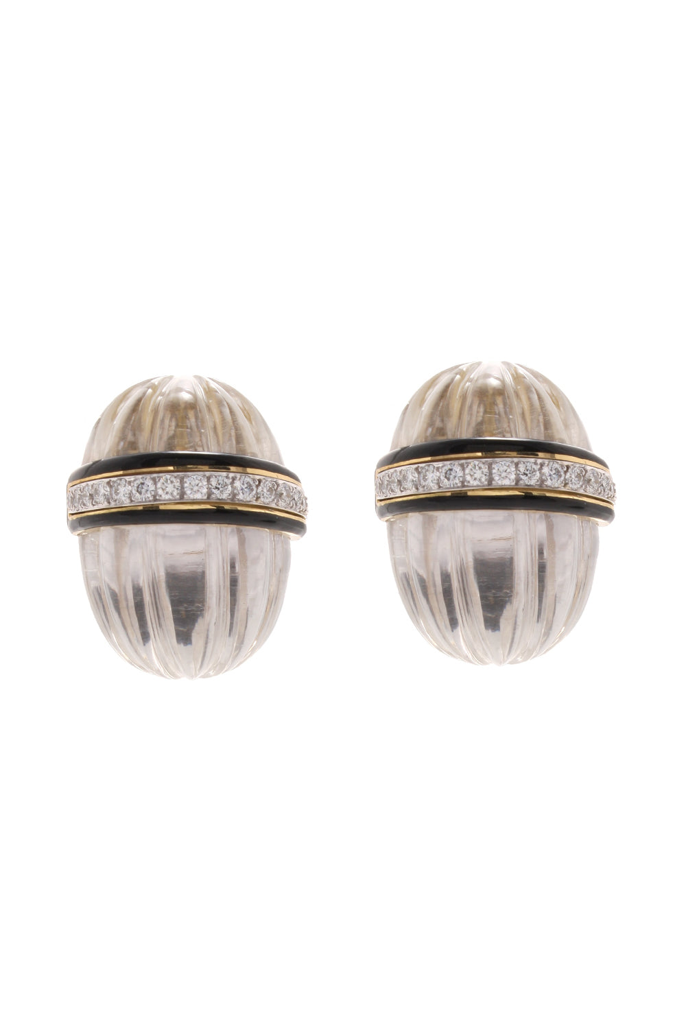 DAVID WEBB-Rock Crystal Diamond Wrapped Egg Earrings-YELLOW GOLD