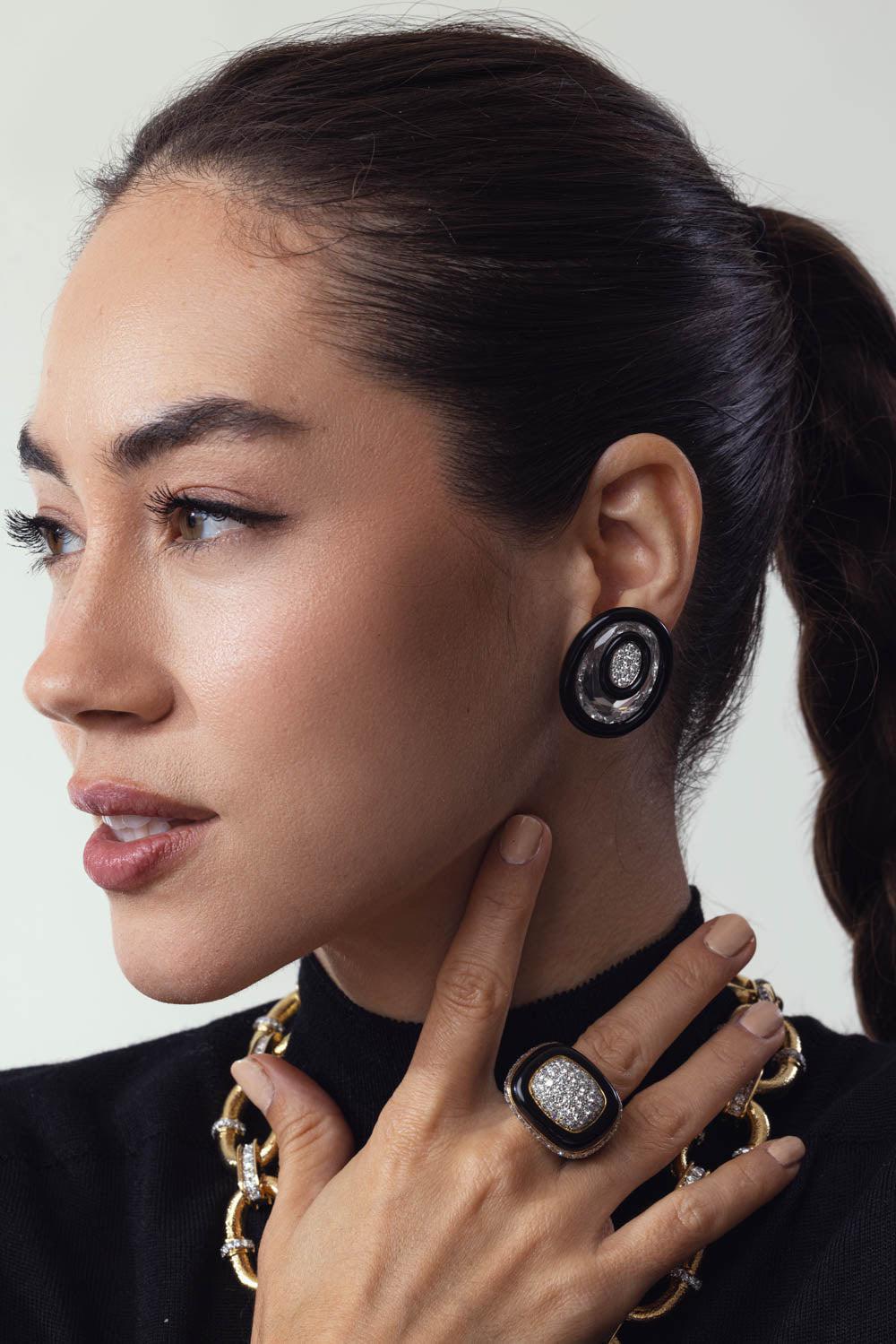 DAVID WEBB-Rock Crystal Searchlight Earrings-YELLOW GOLD