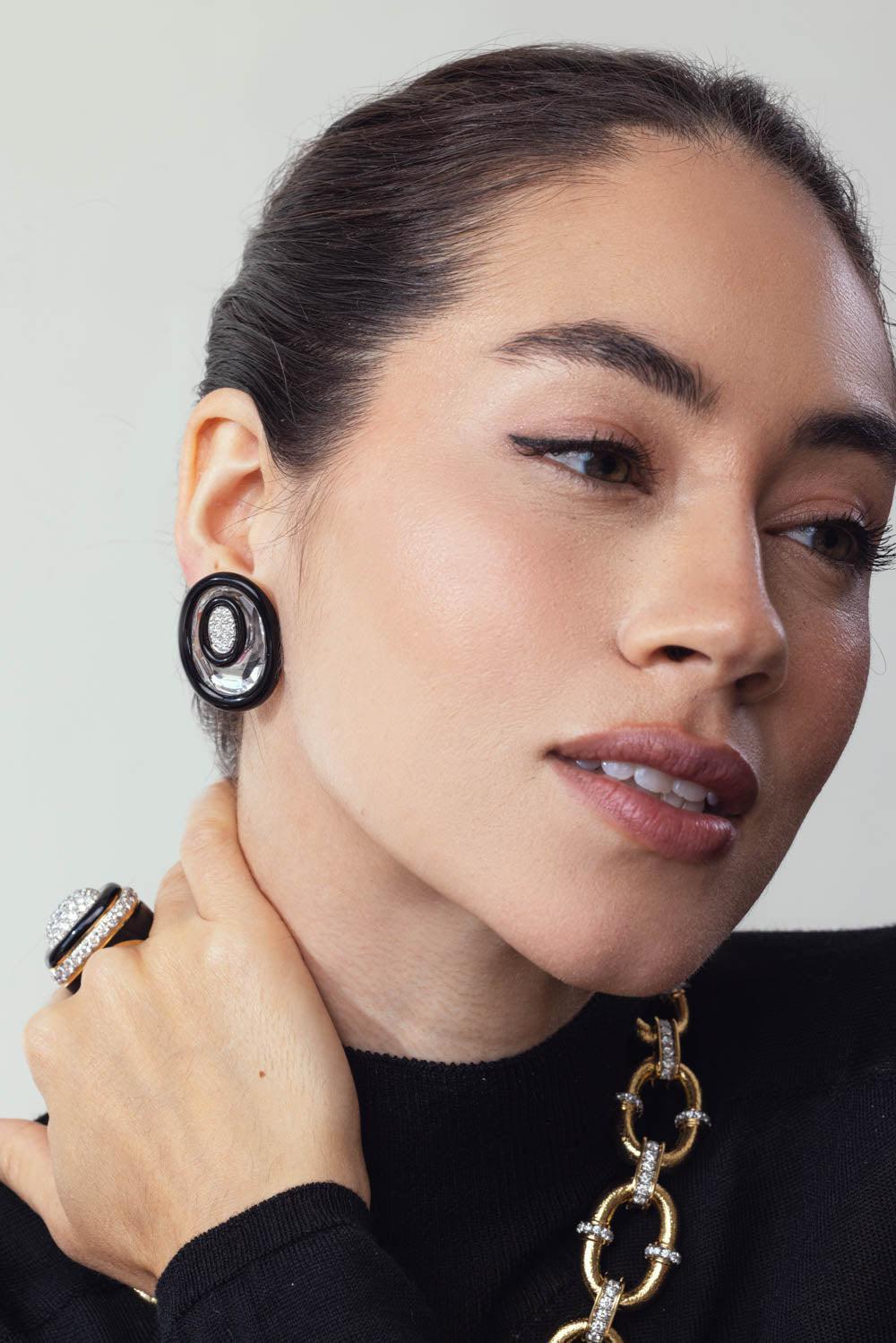 DAVID WEBB-Rock Crystal Searchlight Earrings-YELLOW GOLD