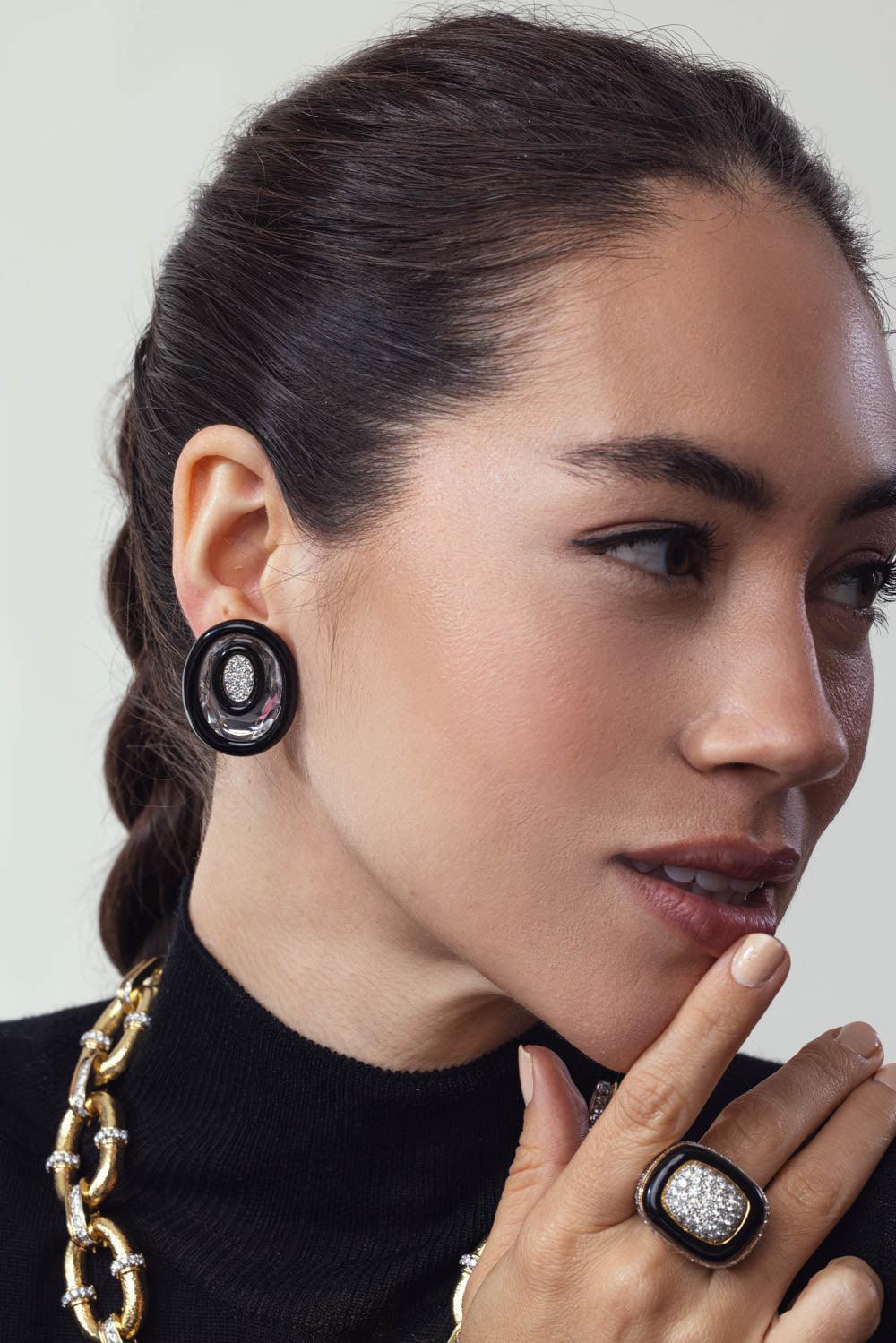 DAVID WEBB-Rock Crystal Searchlight Earrings-YELLOW GOLD