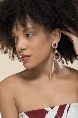 Ruby Crystal Cabochon Drop Earrings-YELLOW GOLD-JEWELRYFINE JEWELEARRING-DAVID WEBB