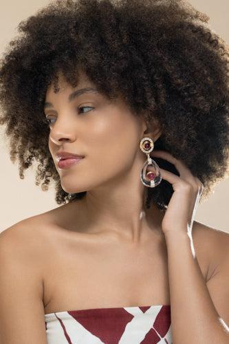 Ruby Crystal Cabochon Drop Earrings