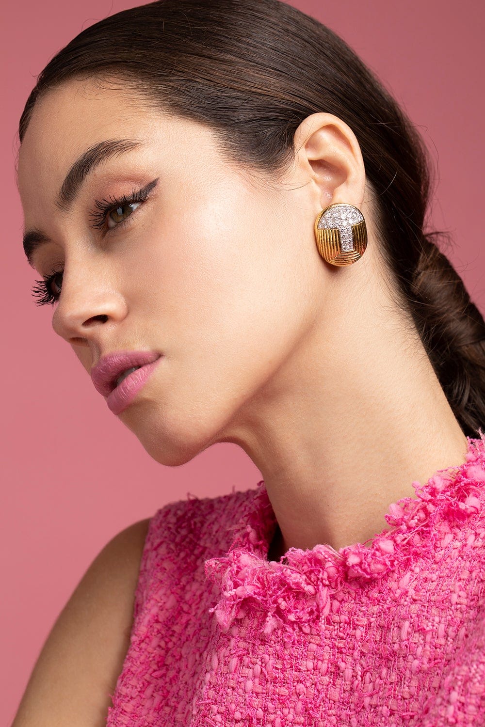 DAVID WEBB-Textured Gold and Diamond Earrings-YELLOW GOLD