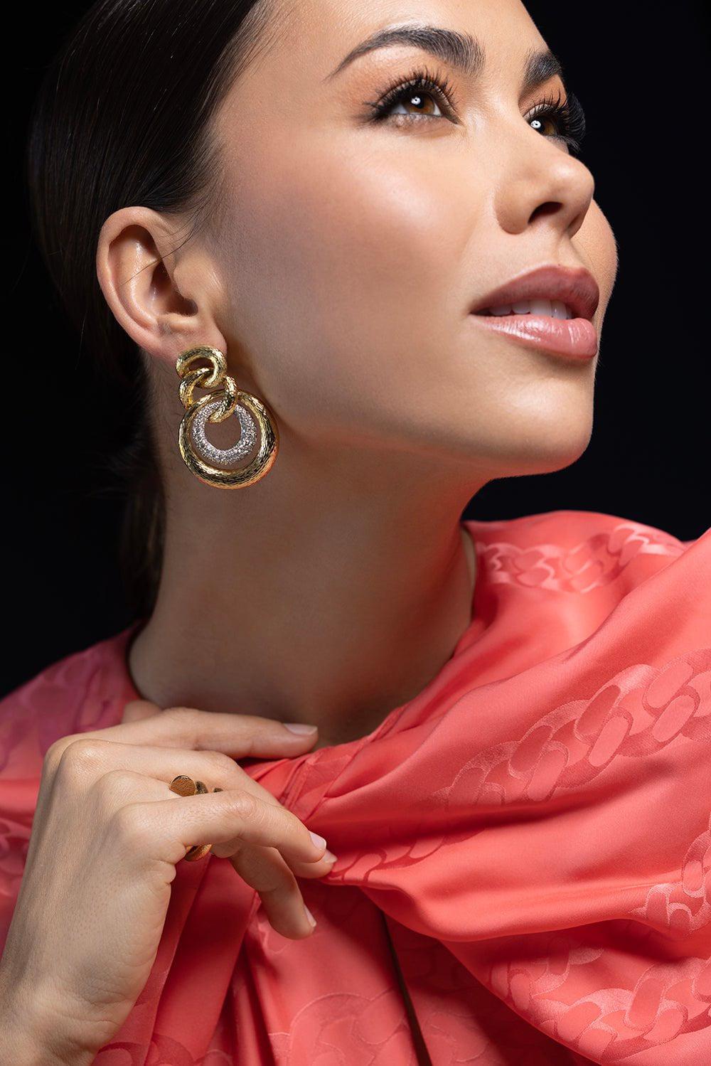 DAVID WEBB-Textured Gold Diamond Earrings-YELLOW GOLD