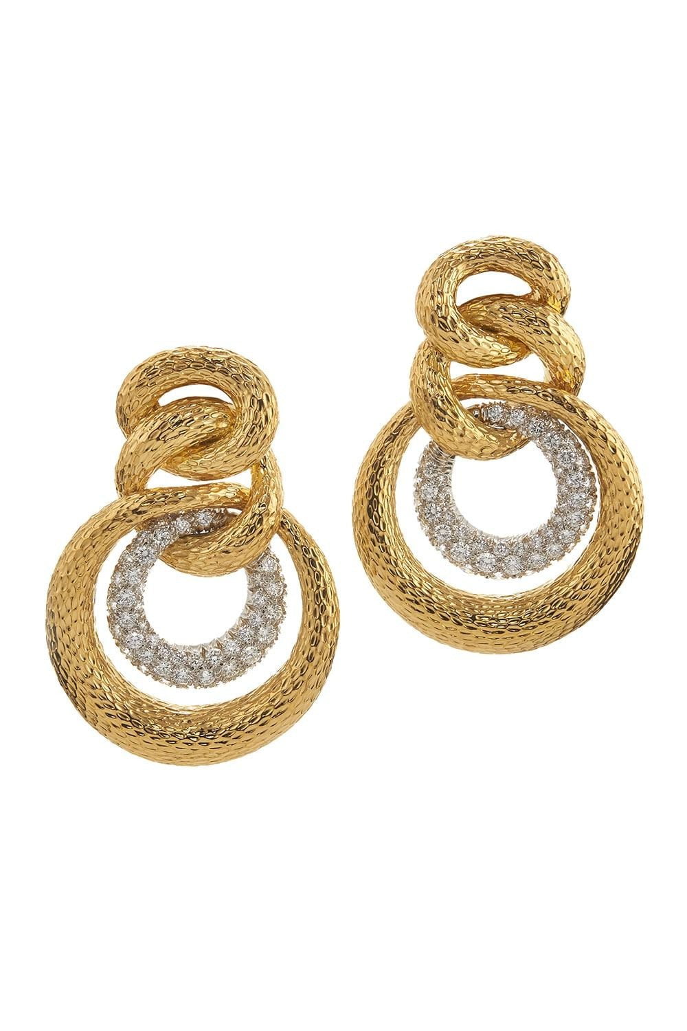 DAVID WEBB-Textured Gold Diamond Earrings-YELLOW GOLD