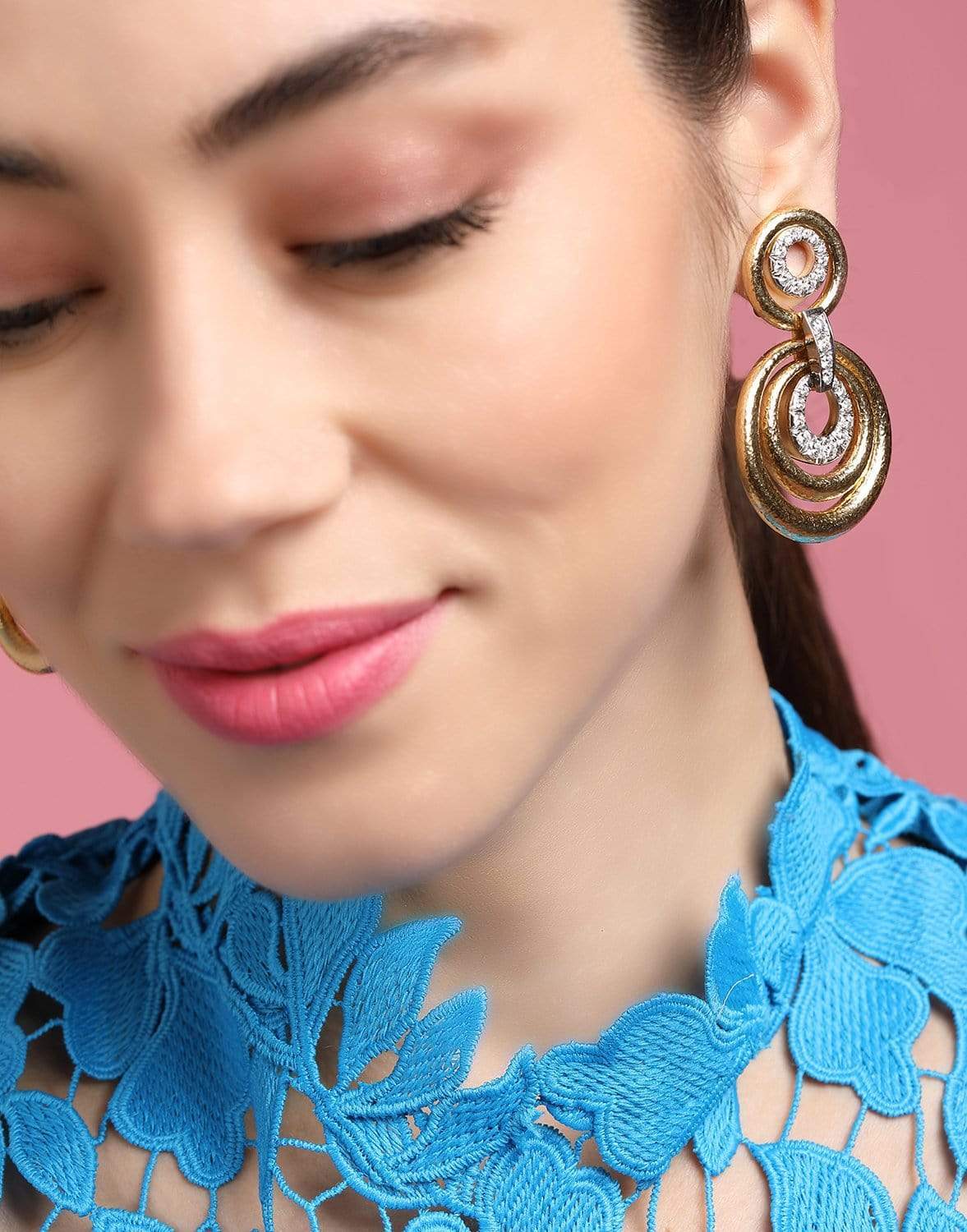 DAVID WEBB-Triple Circle Drop Earrings-YELLOW GOLD