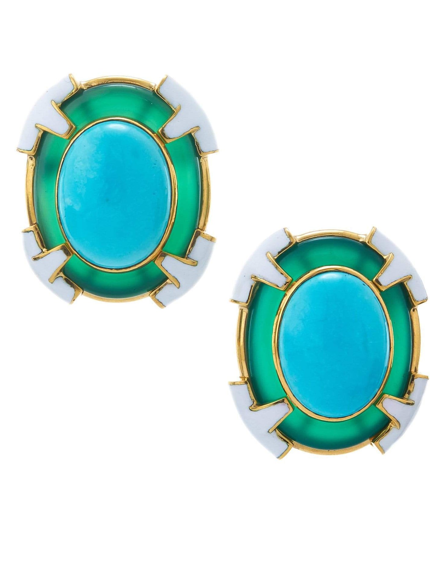 DAVID WEBB-Turquoise and Green Onyx Earrings-YELLOW GOLD