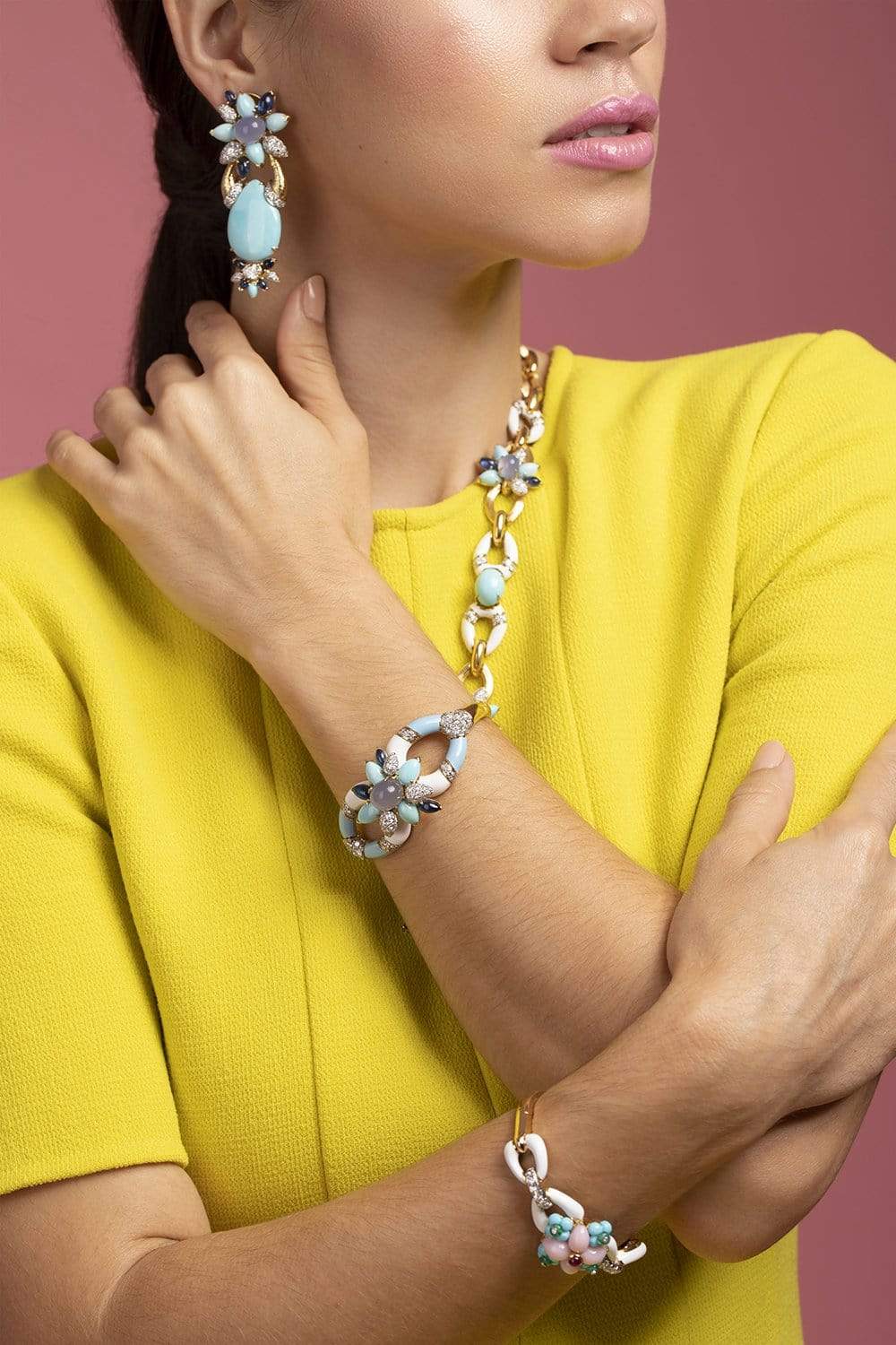DAVID WEBB-Turquoise Asheville Earrings-YELLOW GOLD