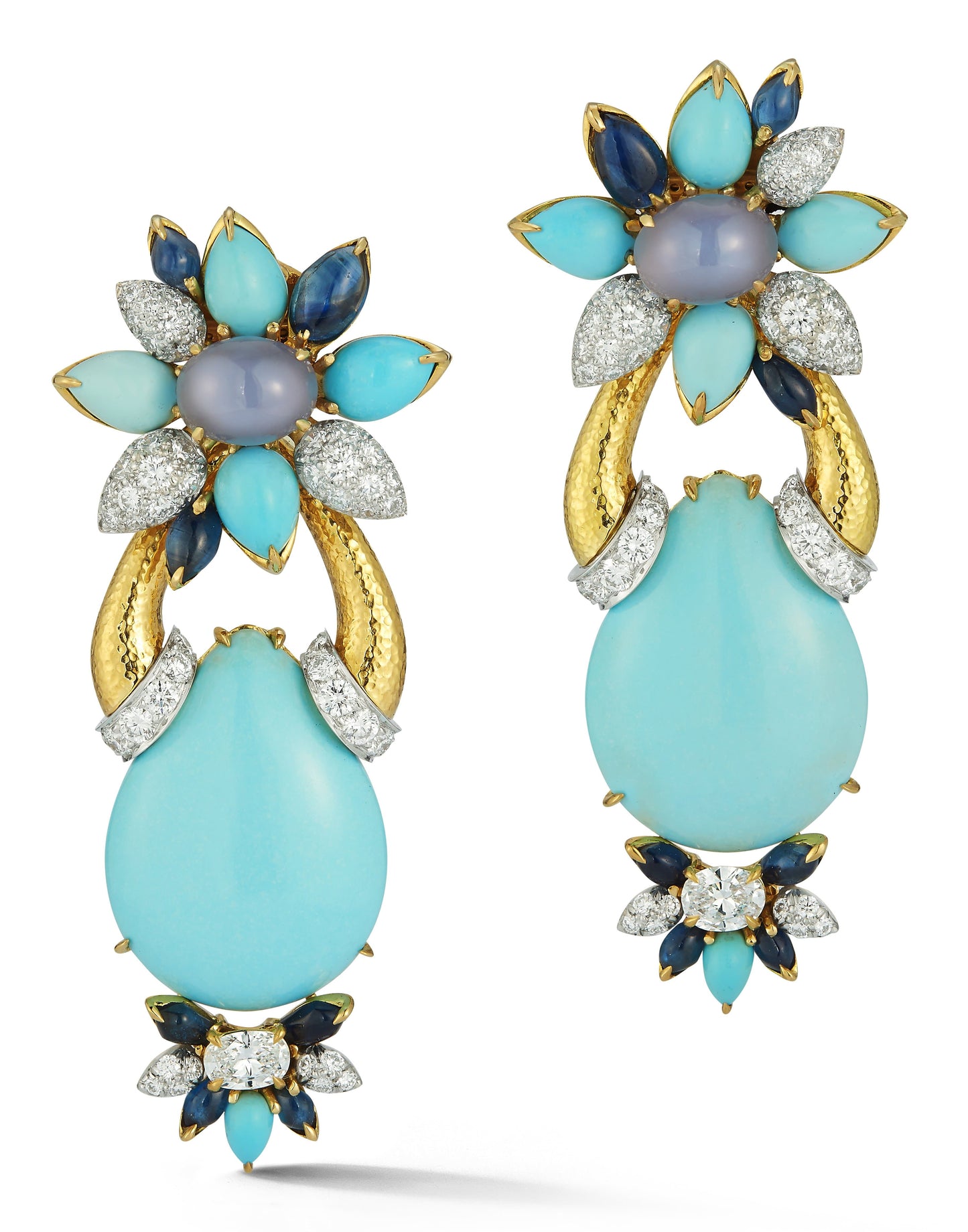 DAVID WEBB-Turquoise Asheville Earrings-YELLOW GOLD