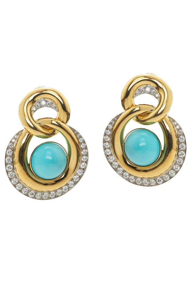 DAVID WEBB-Turquoise Oyster Earrings-YELLOW GOLD
