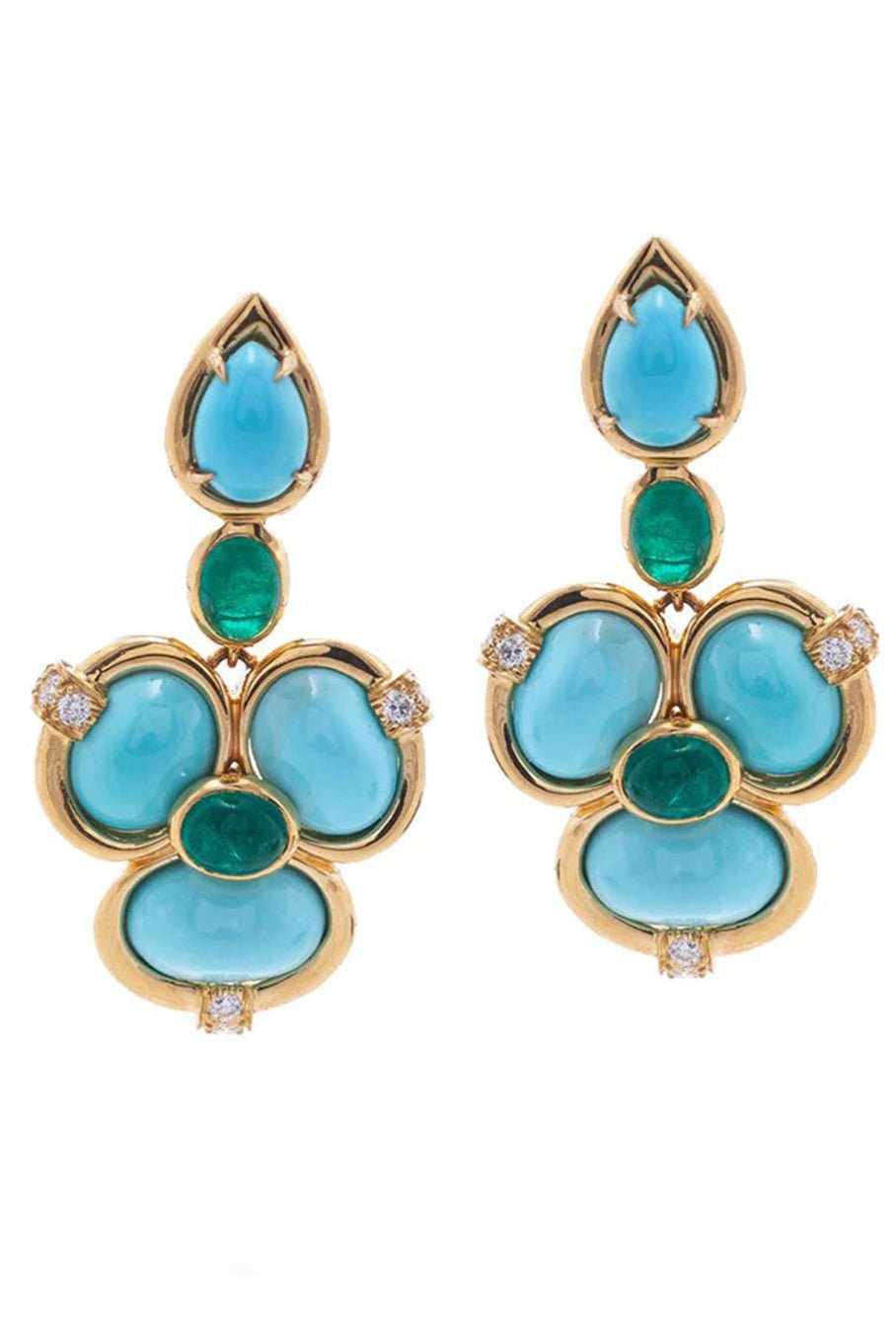 DAVID WEBB-Turquoise Shangri-La Earrings-YELLOW GOLD