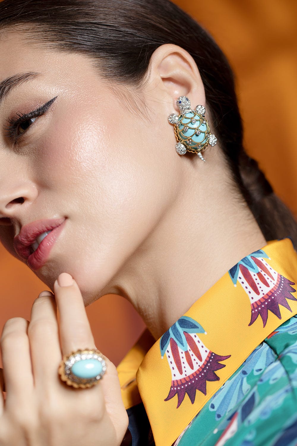 DAVID WEBB-Turquoise Turtle Earrings-YELLOW GOLD