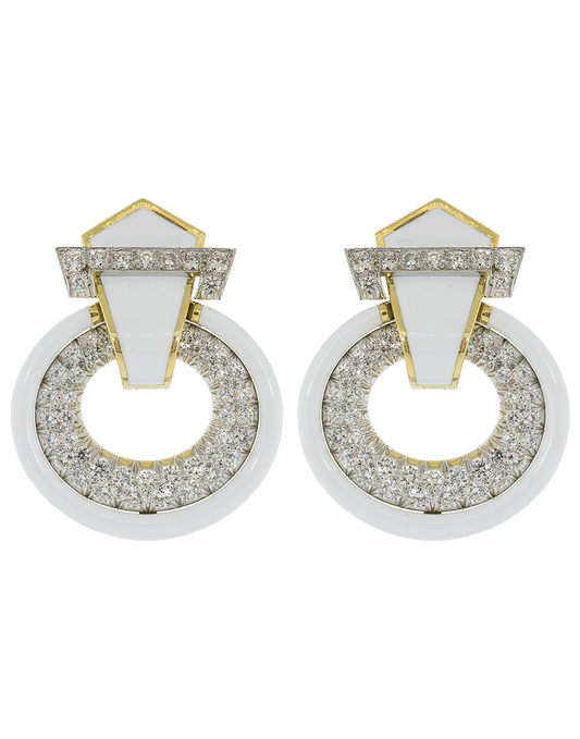 DAVID WEBB-White Enamel Door Knocker Earrings-YELLOW GOLD