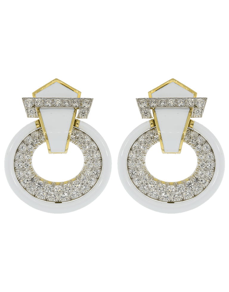 Diamond White Enamel Doorknocker Earrings