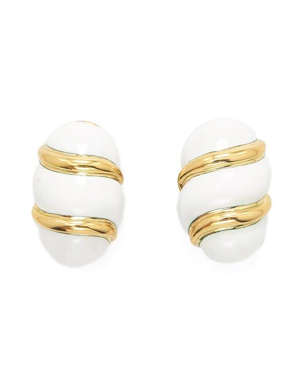DAVID WEBB-White Enamel Polished Earrings-YELLOW GOLD