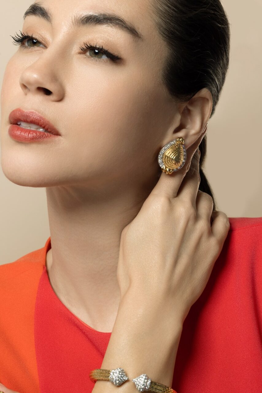 Diamond Concentric Pear Earrings-YLWOLD-JEWELRYFINE JEWELEARRING-DAVID WEBB