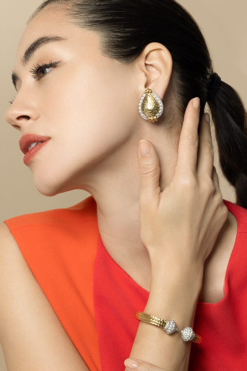 Diamond Concentric Pear Earrings-YLWOLD-JEWELRYFINE JEWELEARRING-DAVID WEBB