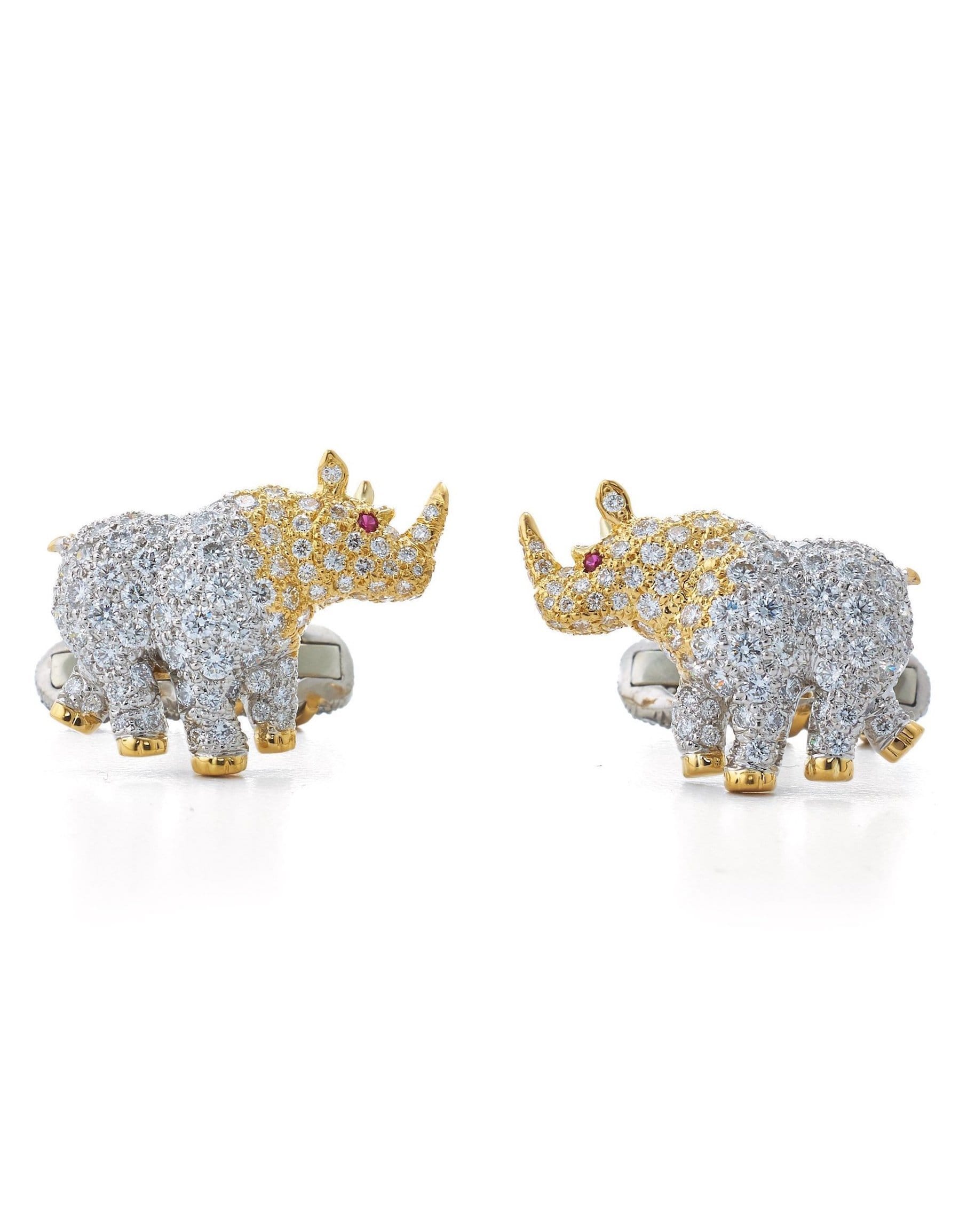 DAVID WEBB-Diamond Rhinoceros Cuff Links-YELLOW GOLD