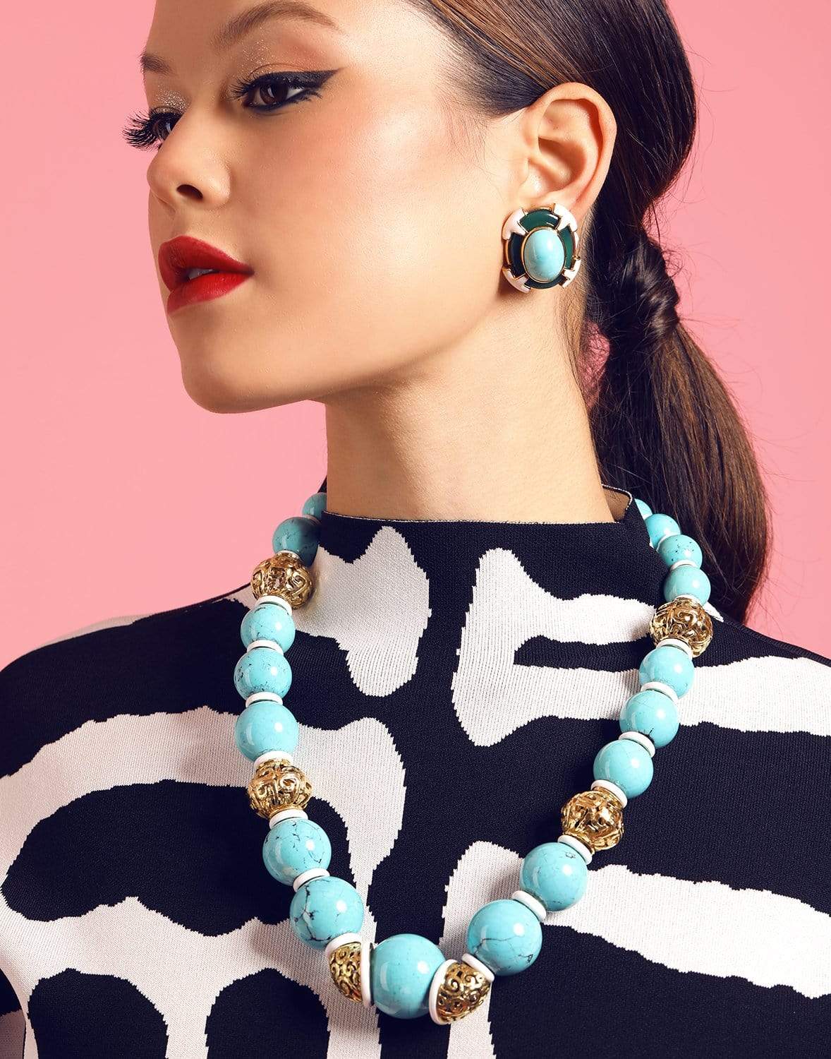 DAVID WEBB-Ancient World Turquoise Bead Necklace-YELLOW GOLD