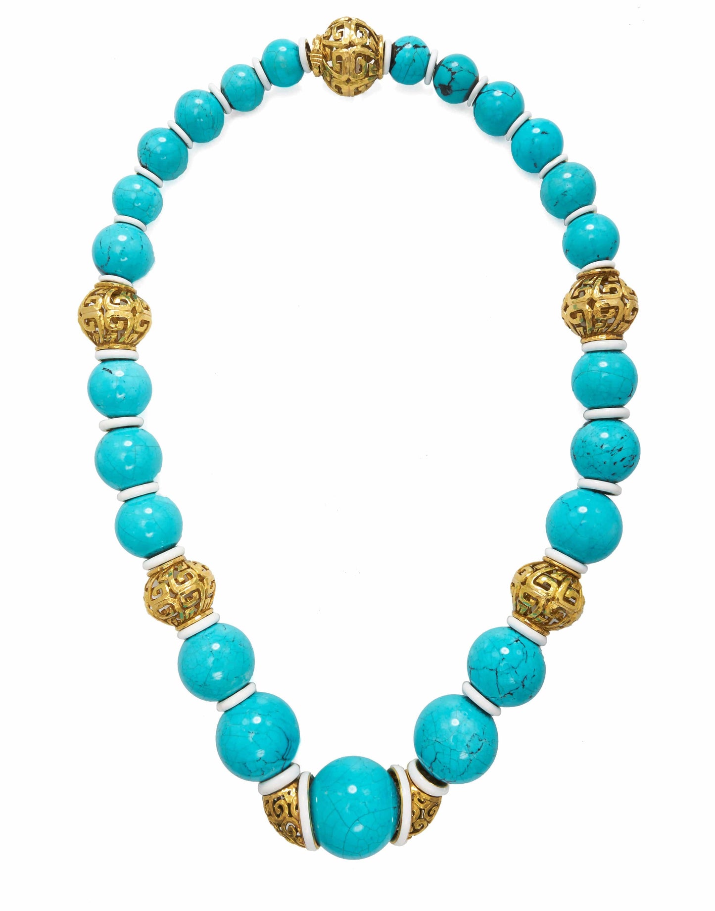 DAVID WEBB-Ancient World Turquoise Bead Necklace-YELLOW GOLD