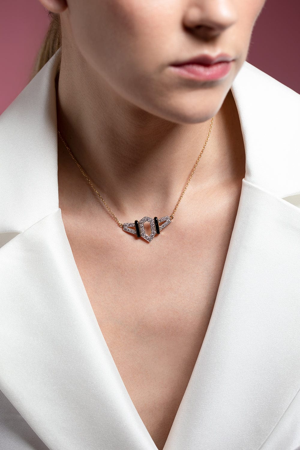 DAVID WEBB-Black Enamel Diamond Flight Necklace-YELLOW GOLD