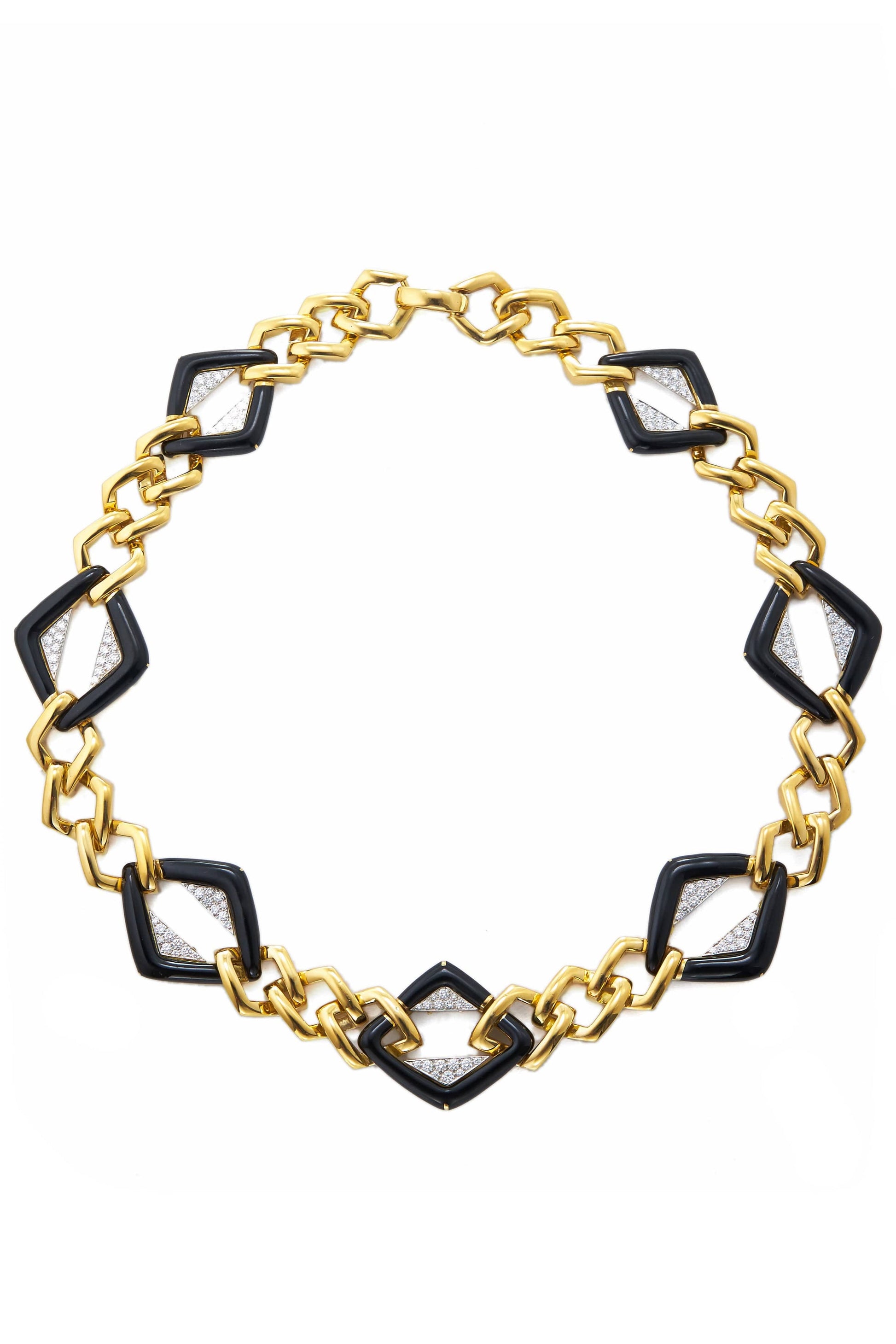DAVID WEBB-Black Enamel Manhattan Minimalism Necklace-YELLOW GOLD