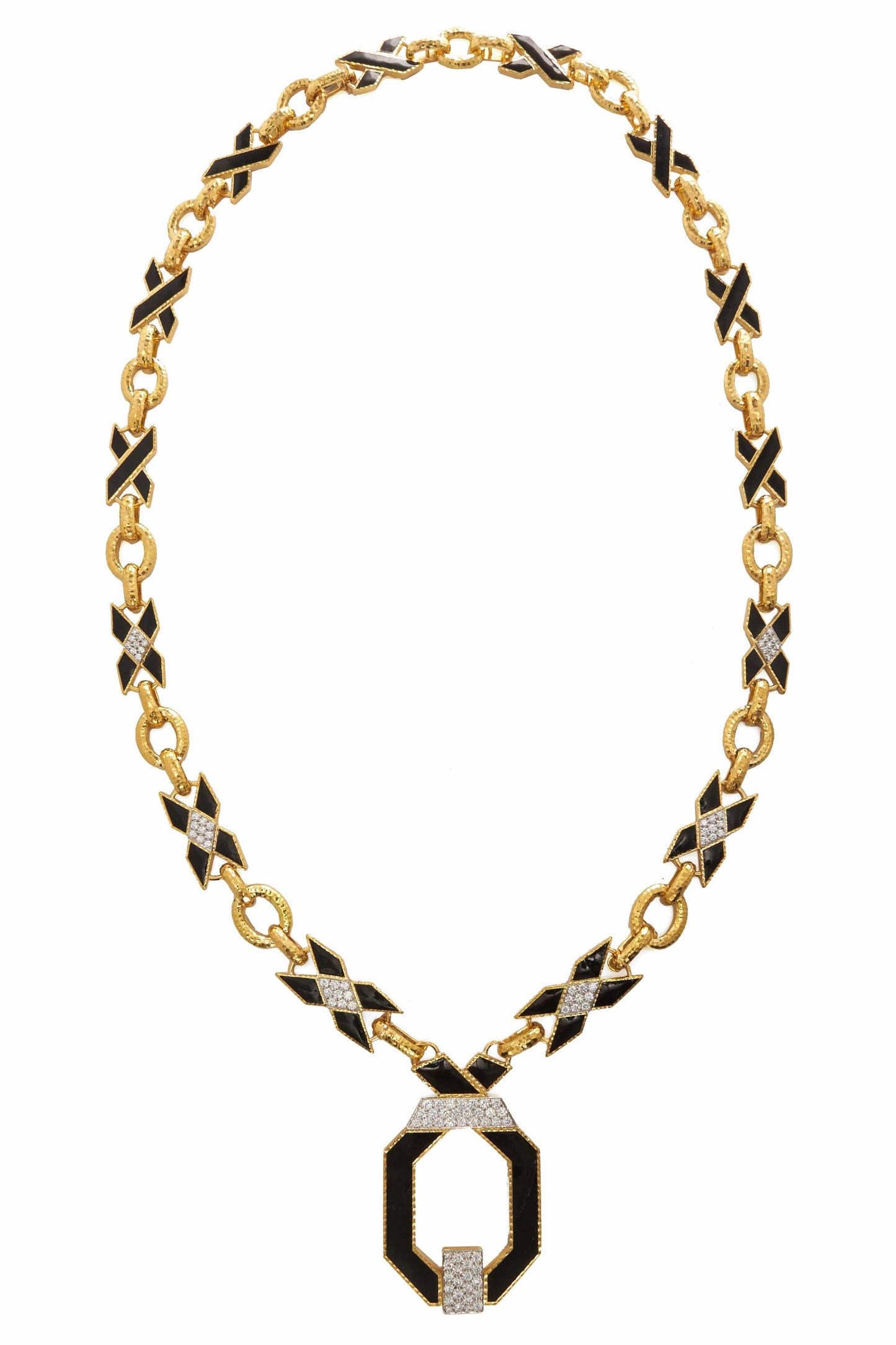 DAVID WEBB-Black Enamel Origami Necklace-YELLOW GOLD
