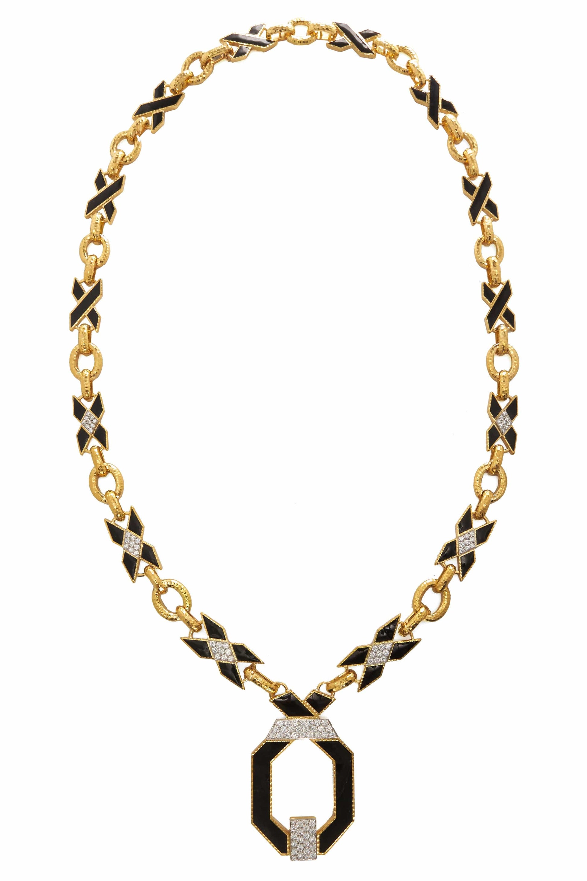 DAVID WEBB-Black Enamel Origami Necklace-YELLOW GOLD