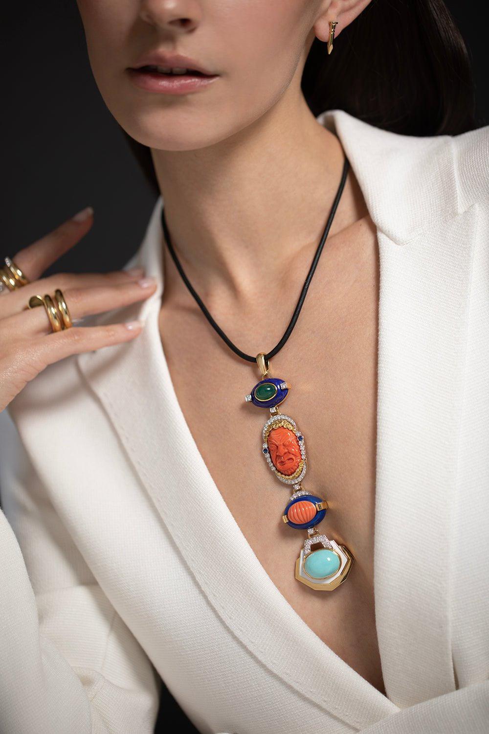 DAVID WEBB-Black Leather Chord Necklace-YELLOW GOLD