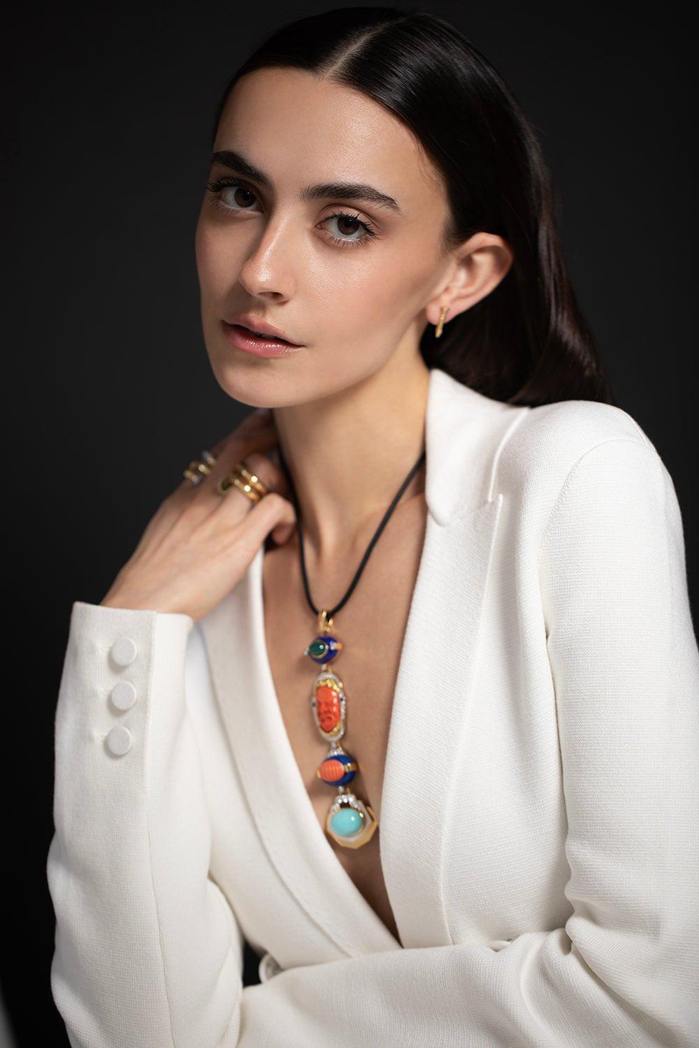 DAVID WEBB-Black Leather Chord Necklace-YELLOW GOLD