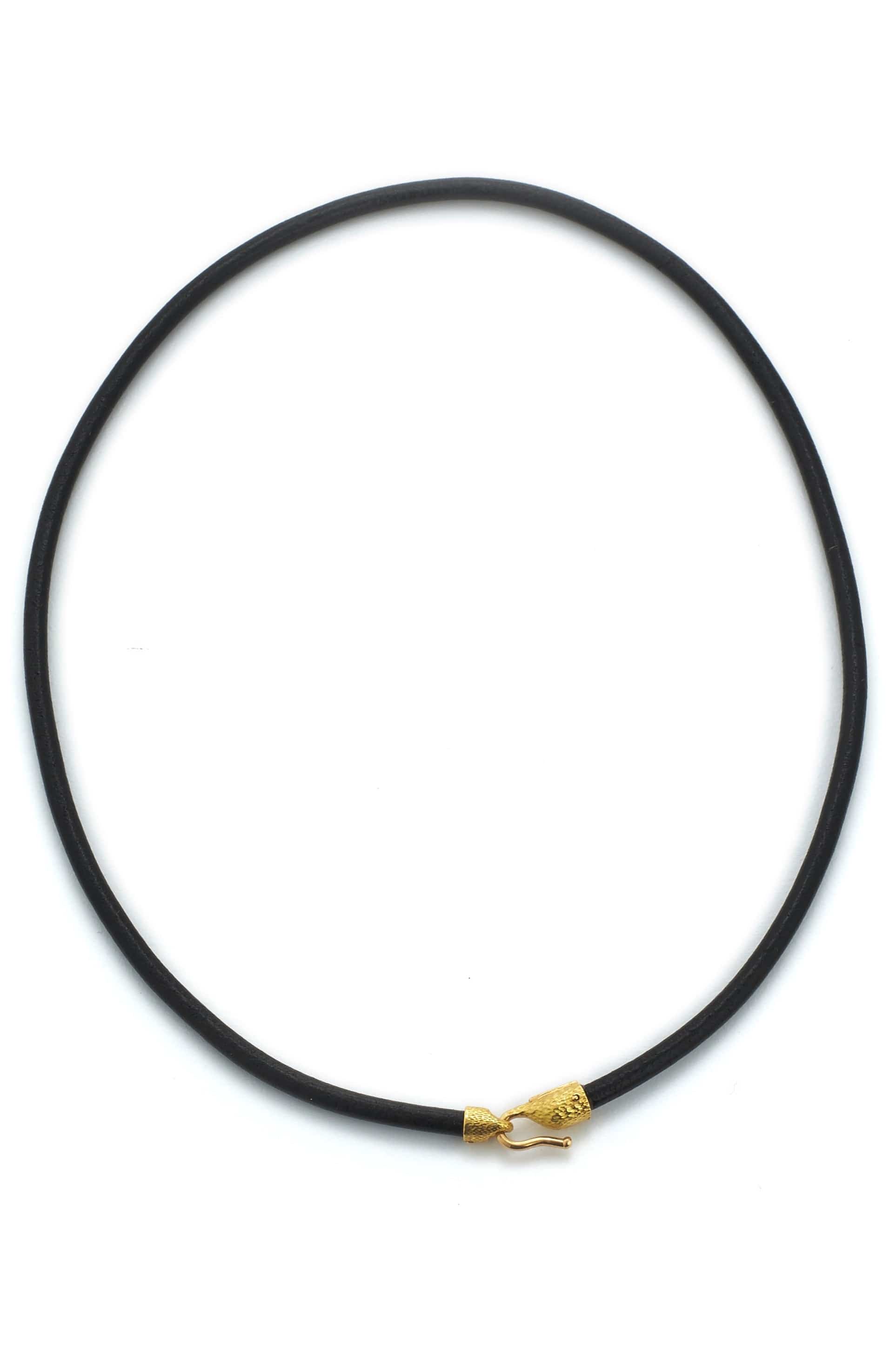 DAVID WEBB-Black Leather Cord 15"-YELLOW GOLD