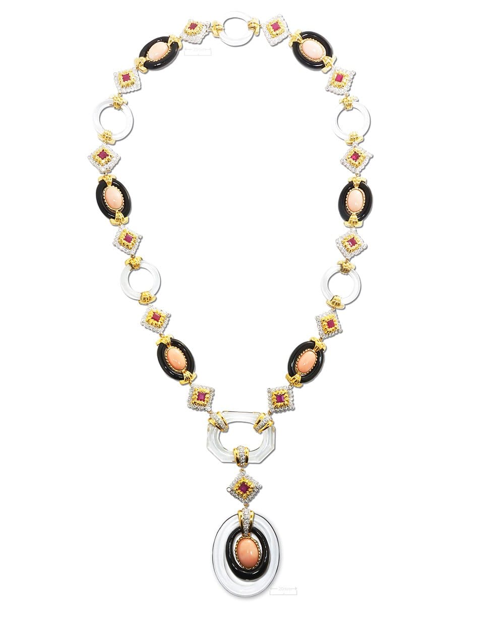 Cabochon Angelskin Coral Cross River Necklace-YELLOW GOLD-JEWELRYFINE JEWELNECKLACE O-DAVID WEBB