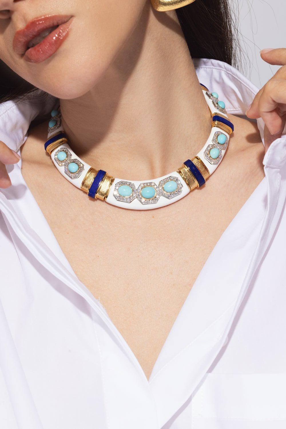 DAVID WEBB-Cabochon Turquoise Necklace-YELLOW GOLD