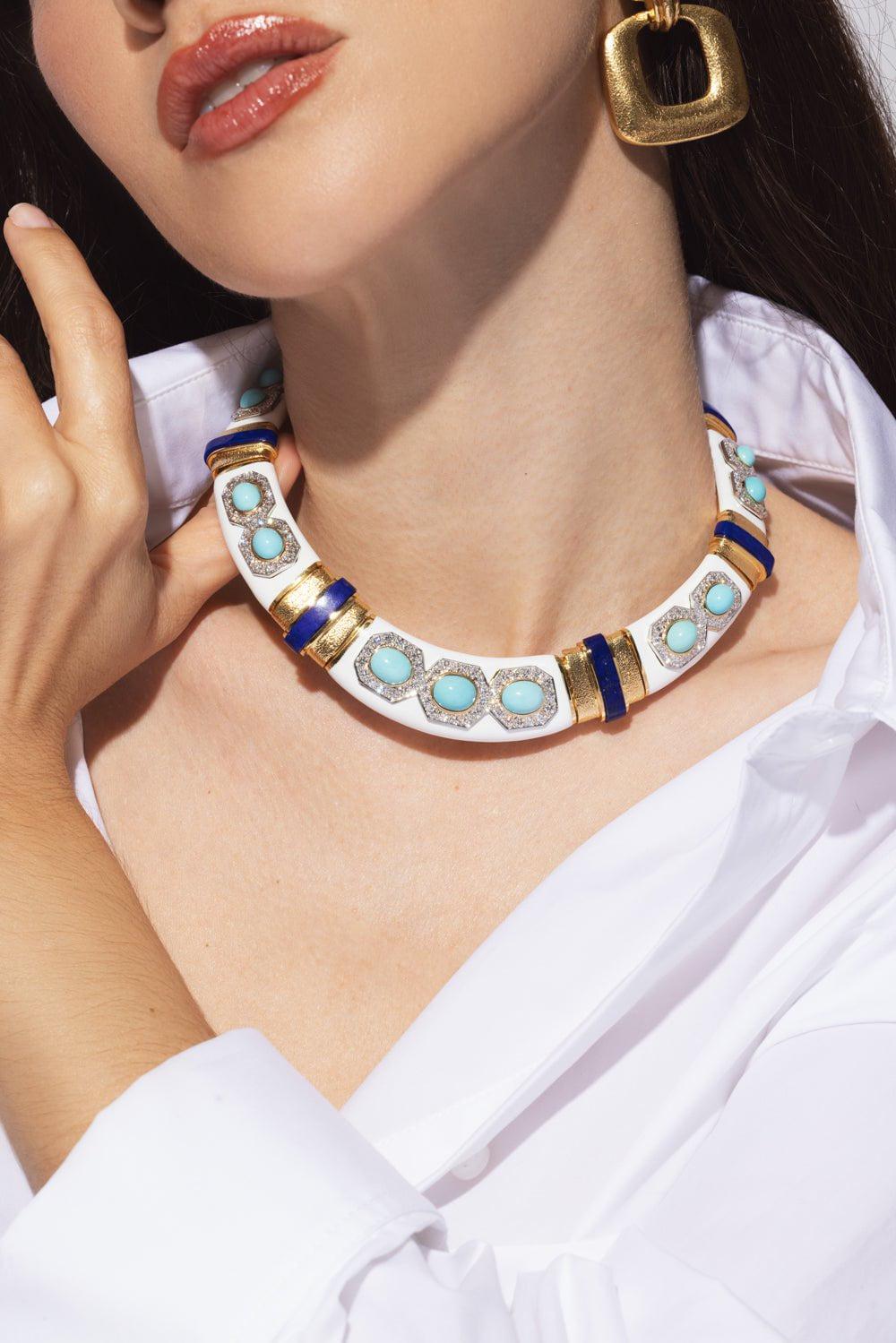 DAVID WEBB-Cabochon Turquoise Necklace-YELLOW GOLD