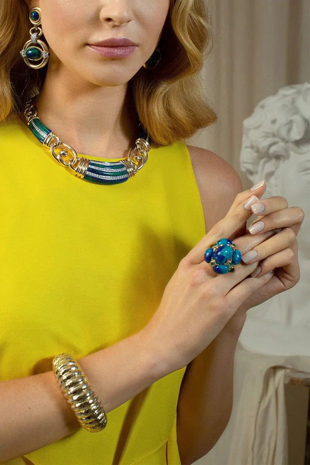 DAVID WEBB-Carved Azuremalachite Necklace-YELLOW GOLD