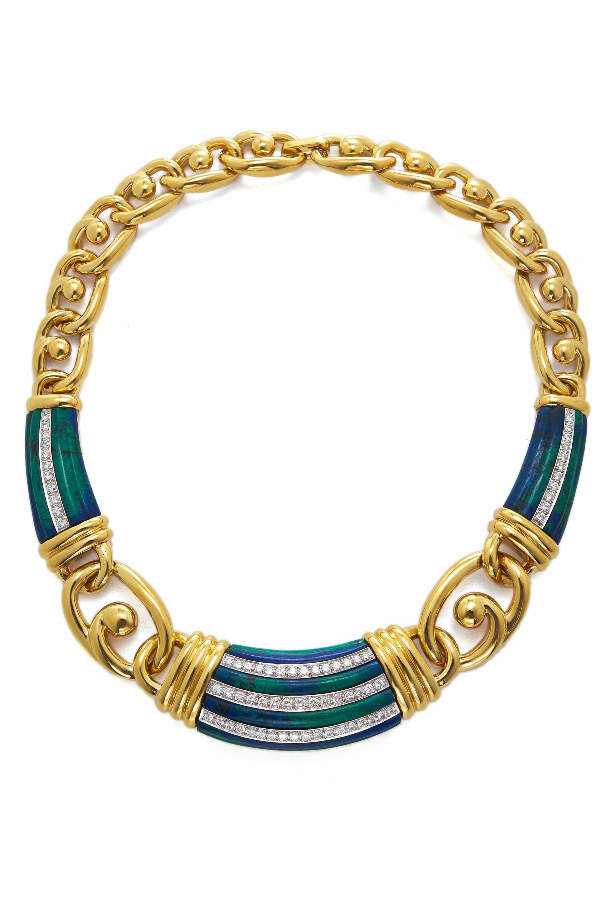 DAVID WEBB-Carved Azuremalachite Necklace-YELLOW GOLD