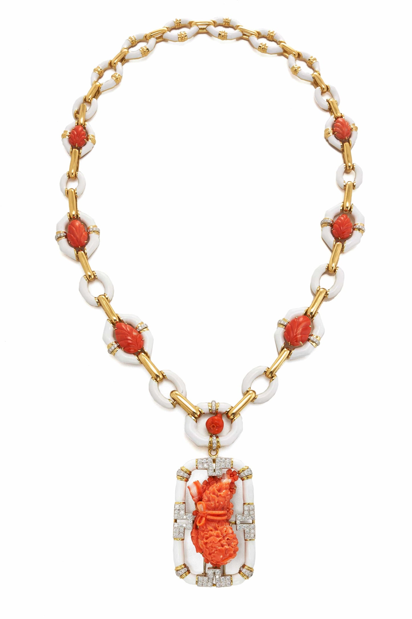 DAVID WEBB-Carved Coral Necklace-YELLOW GOLD