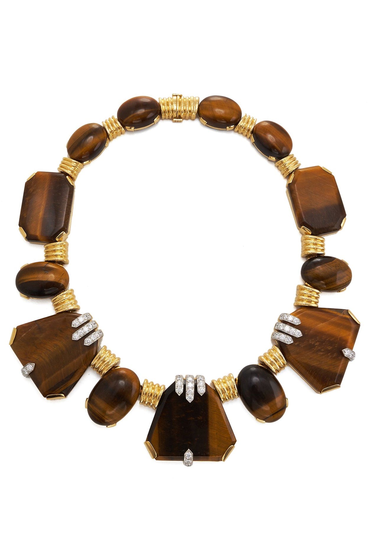 DAVID WEBB-Carved Tiger's Eye Necklace-YELLOW GOLD