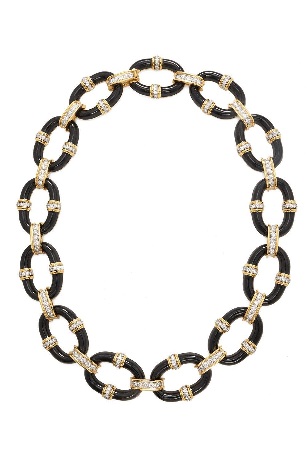 Diamond Black Oval Link Necklace-YELLOW GOLD-JEWELRYFINE JEWELNECKLACE O-DAVID WEBB