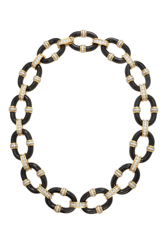 Diamond Black Oval Link Necklace-YELLOW GOLD-JEWELRYFINE JEWELNECKLACE O-DAVID WEBB