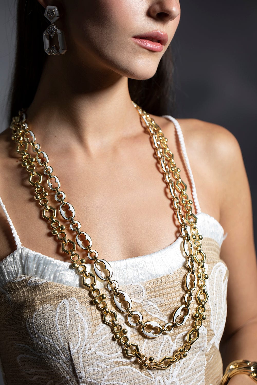 DAVID WEBB-Hexagonal and Round Link Chain Necklace-YELLOW GOLD