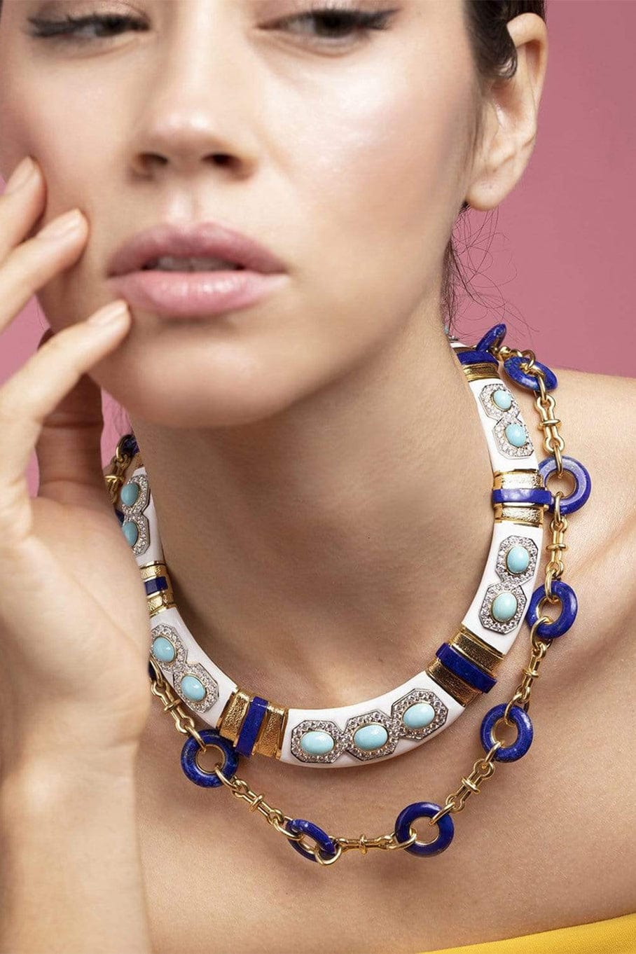 DAVID WEBB-Lapis Lazuli Hoops Necklace-YELLOW GOLD