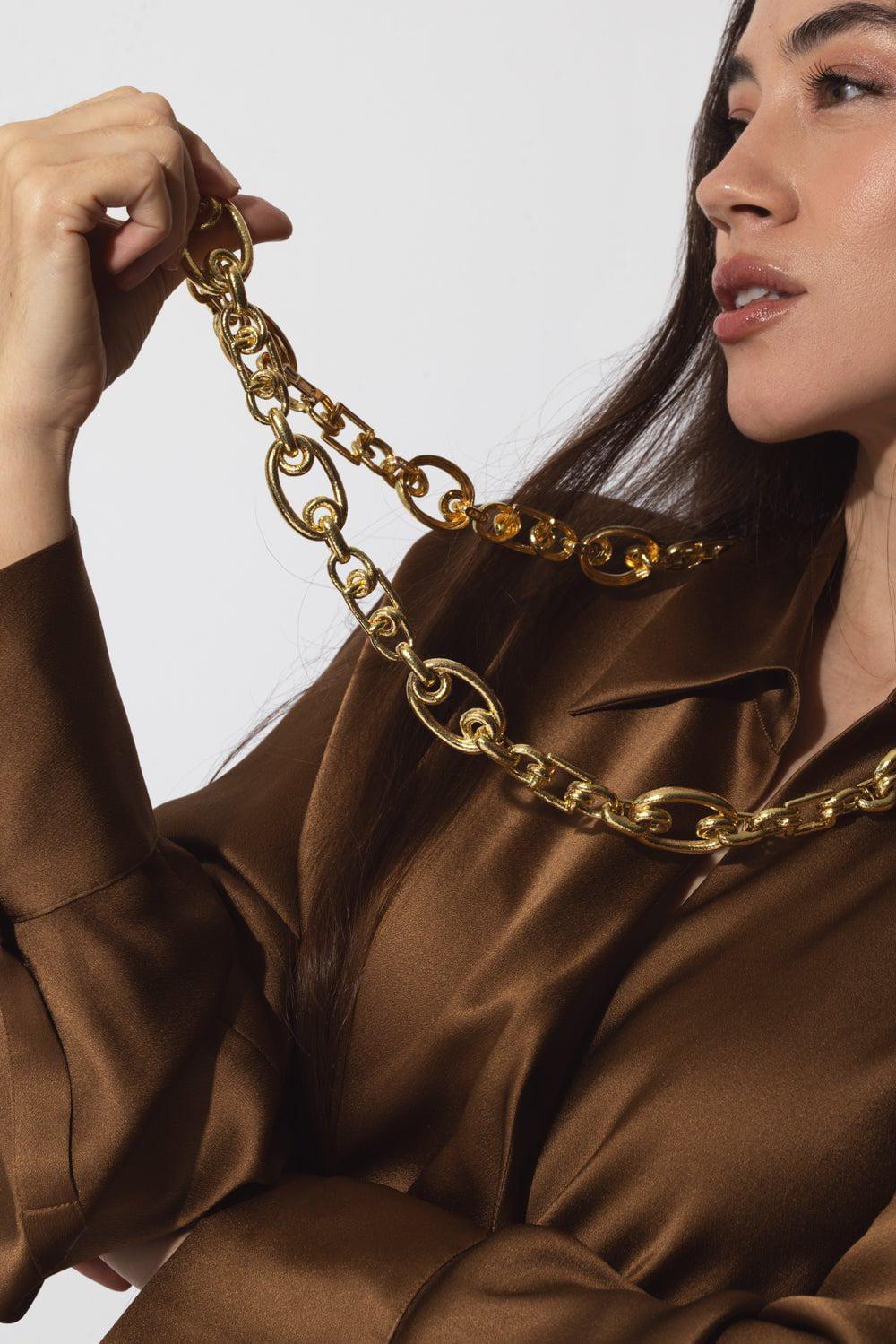 DAVID WEBB-Loopy Oval Square Link Chain Necklace-YELLOW GOLD