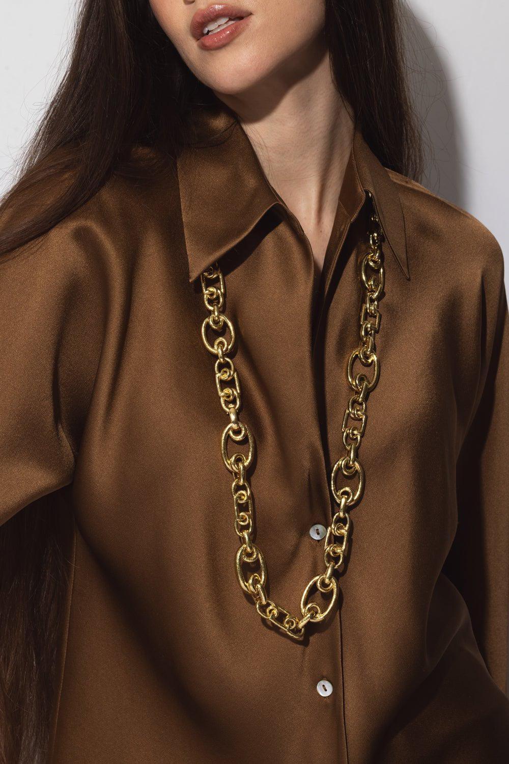 DAVID WEBB-Loopy Oval Square Link Chain Necklace-YELLOW GOLD