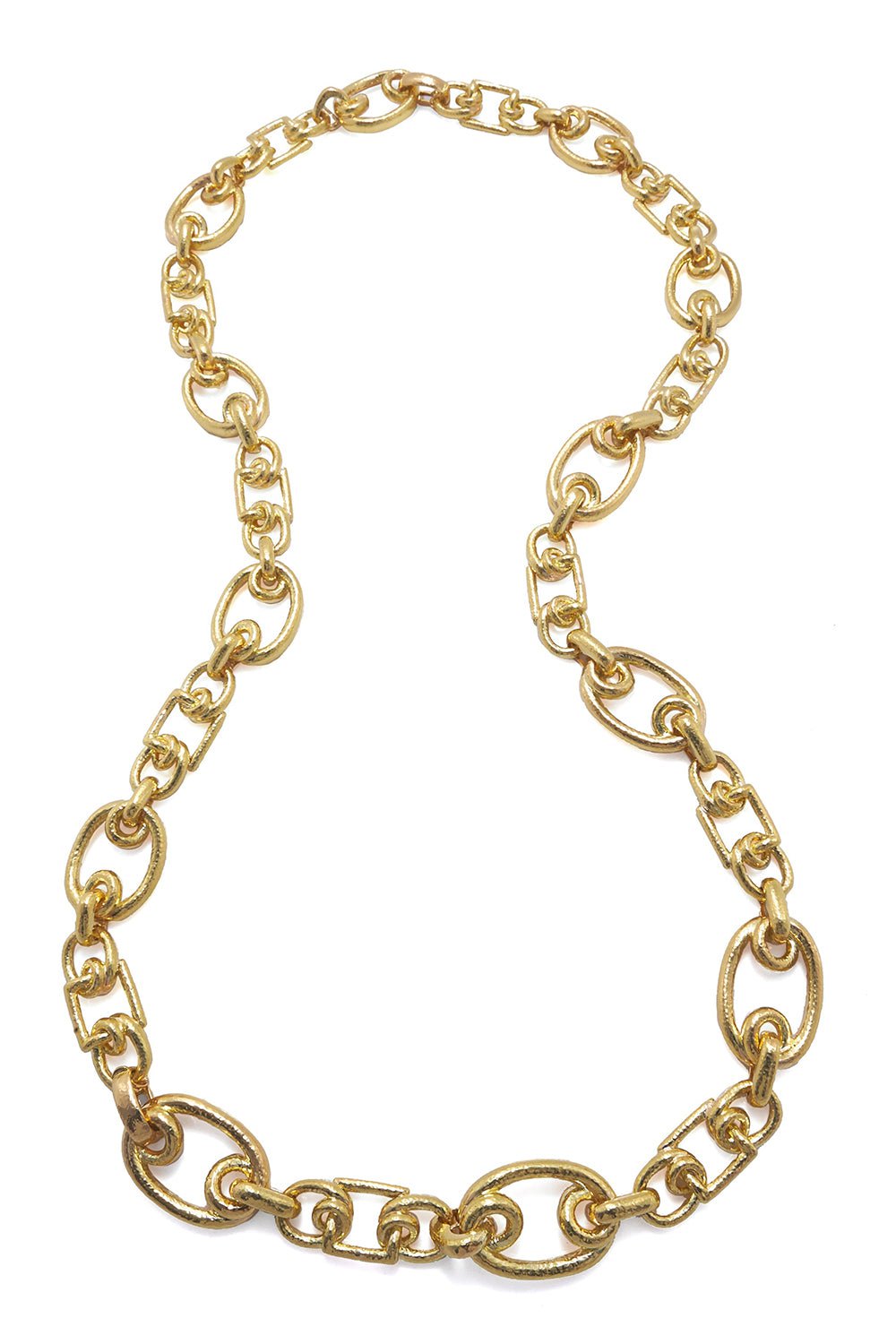 DAVID WEBB-Loopy Oval Square Link Chain Necklace-YELLOW GOLD