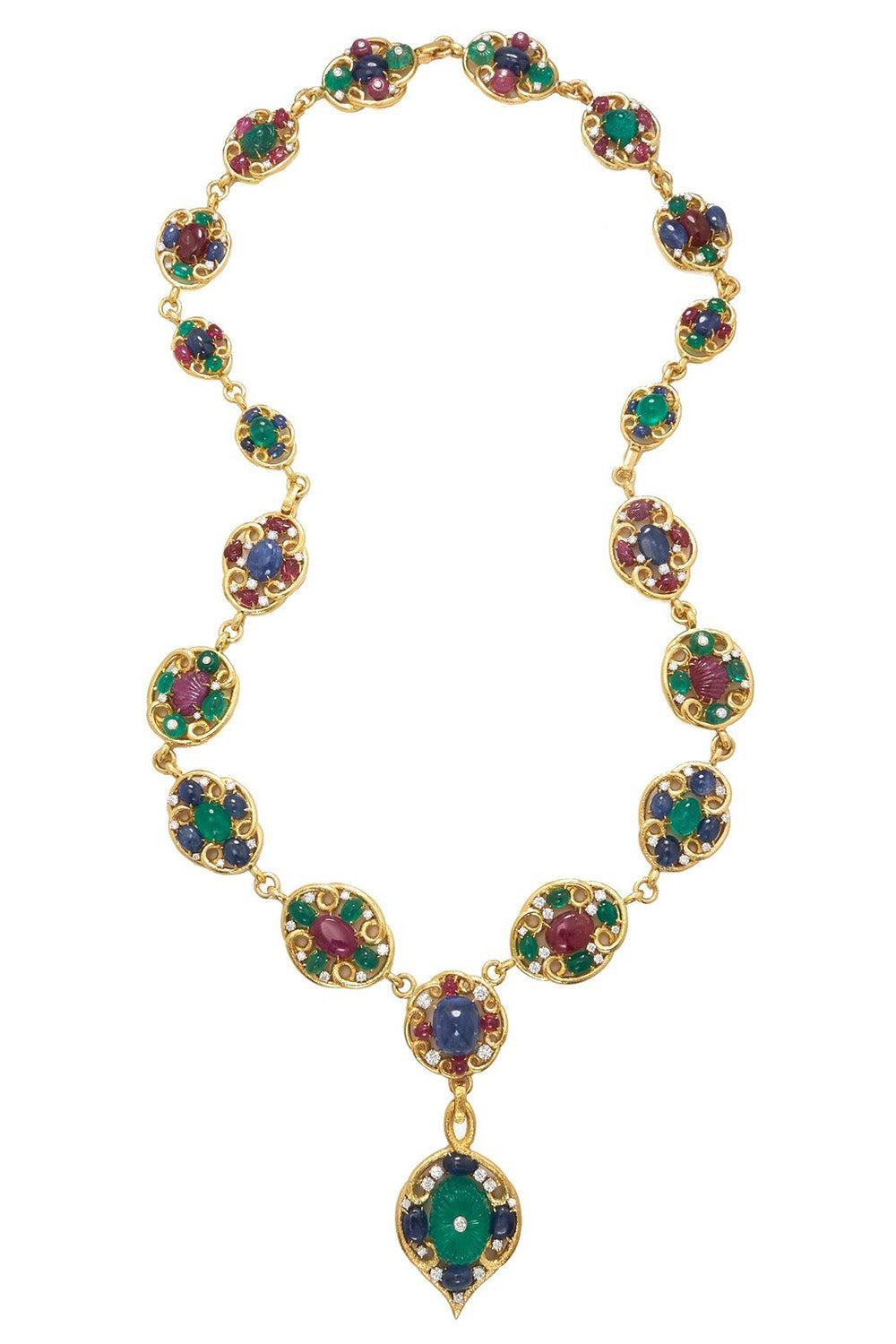  Sapphire Ruby Diamond Arabesque Necklace-YELLOW GOLD-JEWELRYFINE JEWELNECKLACE O-DAVID WEBB 